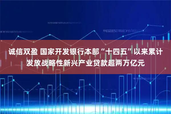 诚信双盈 国家开发银行本部“十四五”以来累计发放战略性新兴产业贷款超两万亿元
