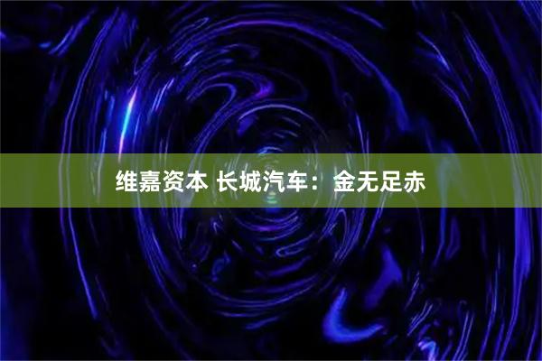 维嘉资本 长城汽车：金无足赤