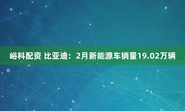 峪科配资 比亚迪：2月新能源车销量19.02万辆